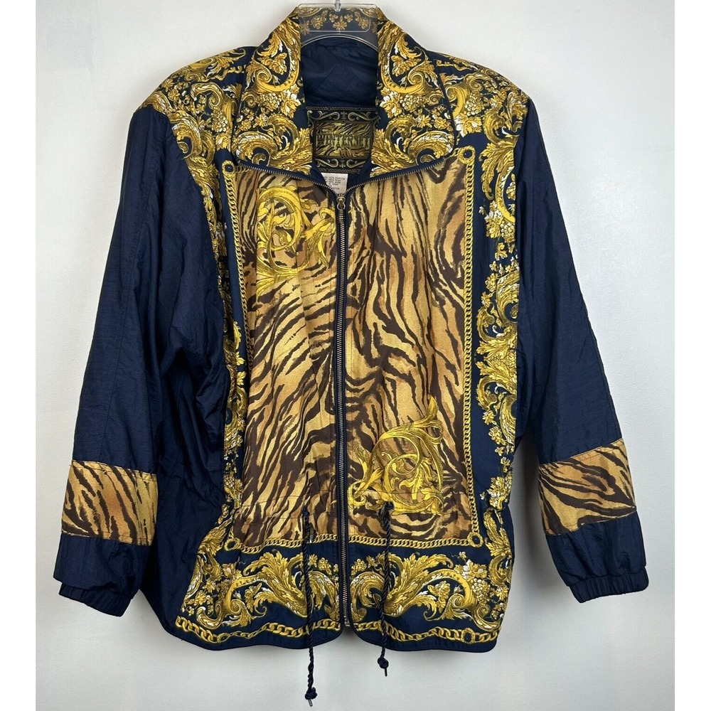 Vtg Windbreaker Womens M Jacket 90s Zip Cinch Waist Designer Look Old Money Read